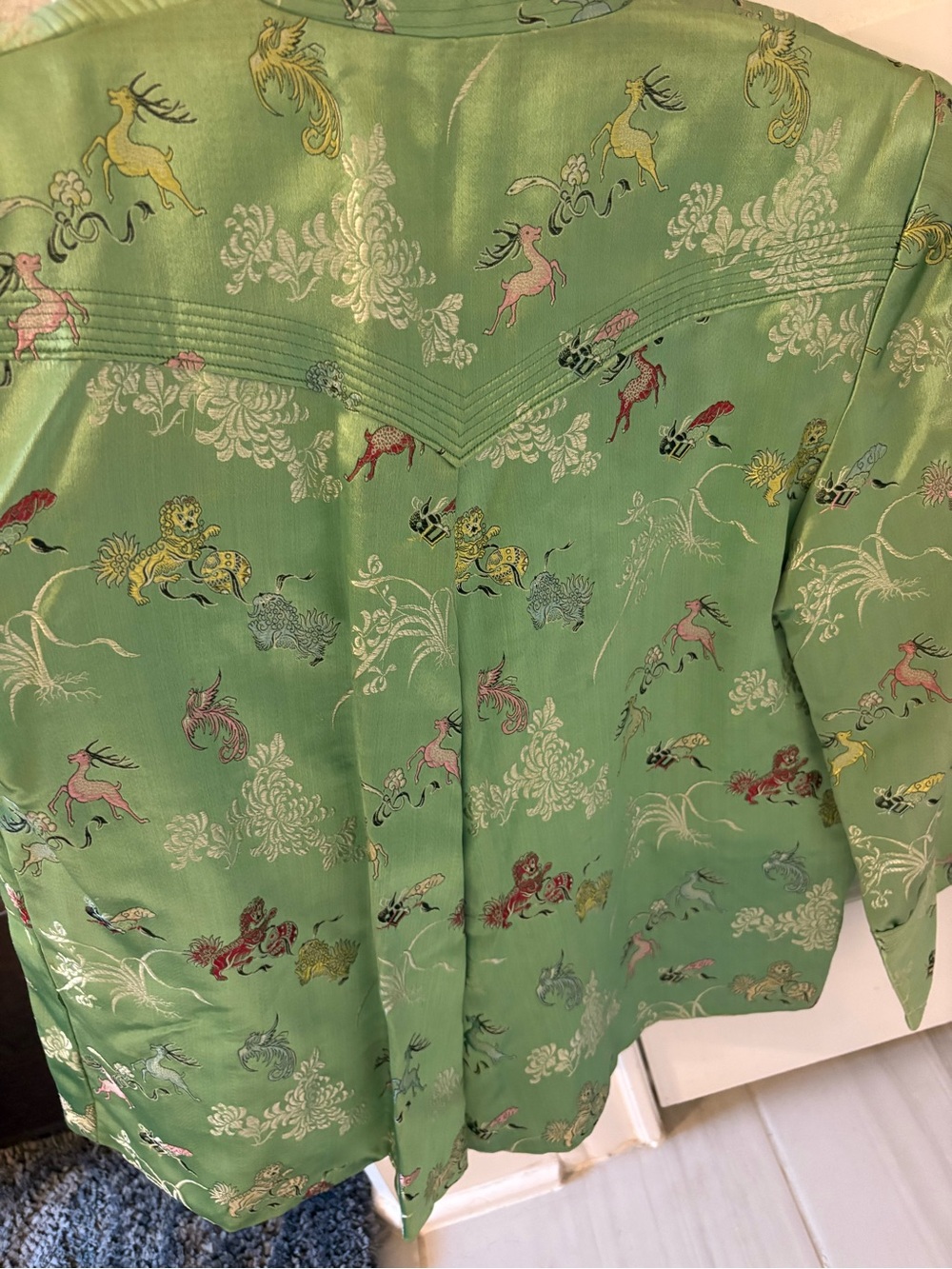 Vintage Green Embroidered Mandarin Collar Jacket - Picture 6 of 8